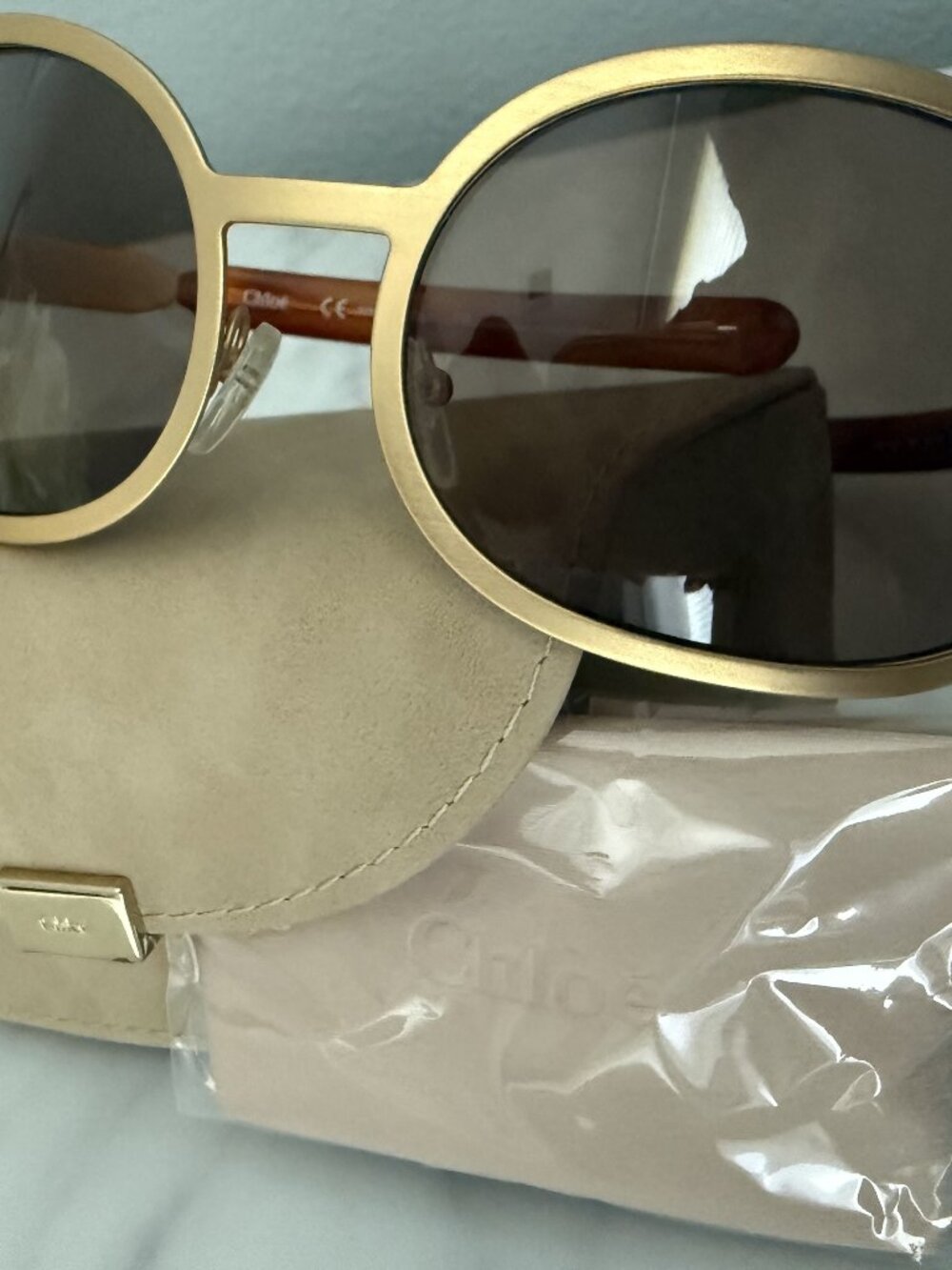 CHLOE Chloé Gold Metal Frame Sunglasses Brown Lens - Picture 10 of 11